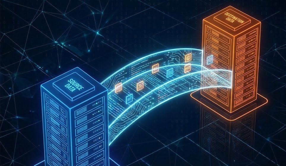 Concept illustration showing api bridge connecting two data servers