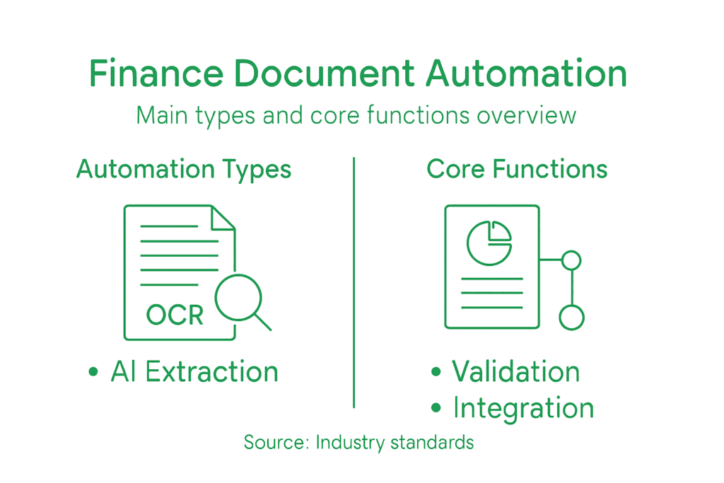 Infographic showing the workflow to automate document processing in finance using IDP