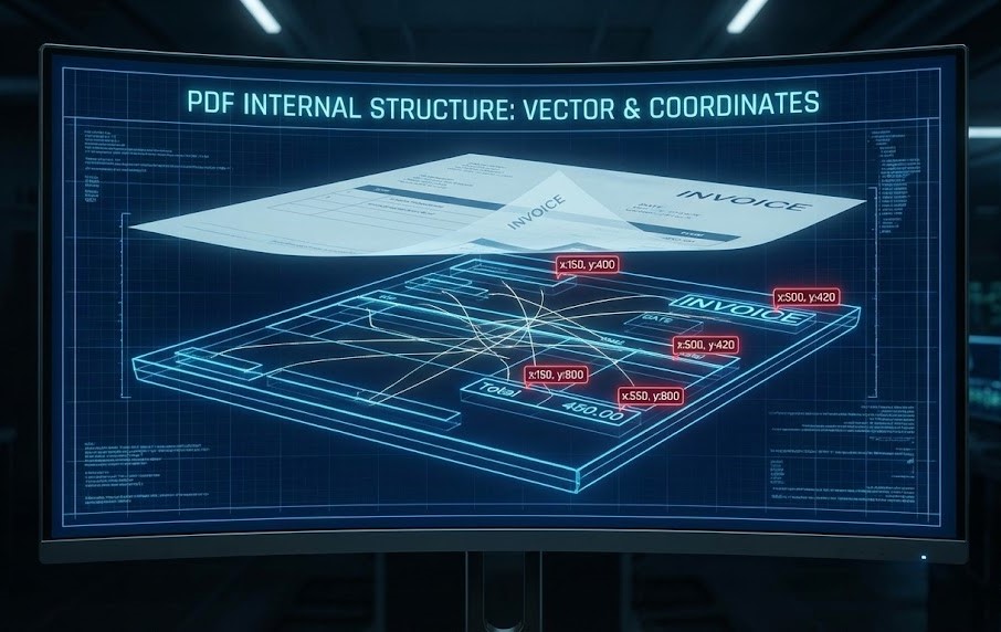 Technical diagram explaining pdf data extraction layers text vs image