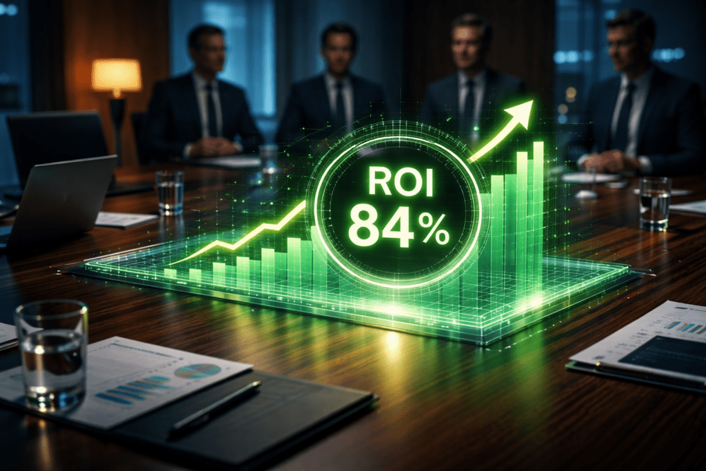 A conceptual image of presenting the ROI of reducing manual invoice processing costs to a CFO