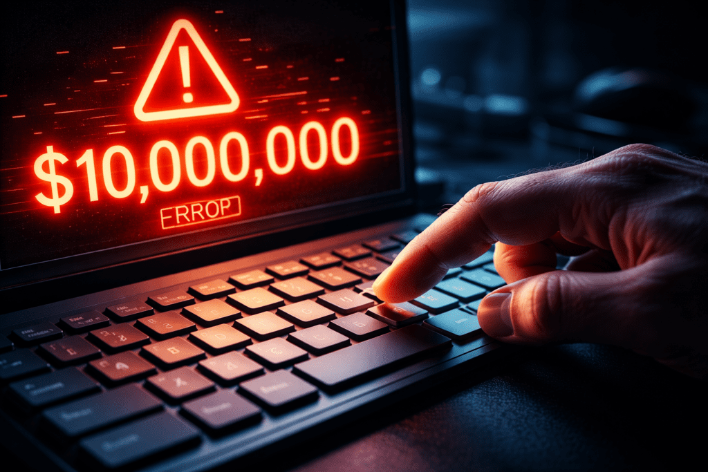 A visual representation of a fat-finger data entry error leading to high manual invoice processing costs