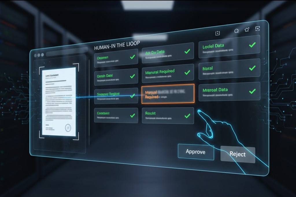 A visual representation of the Human-in-the-Loop validation step in the data extraction process