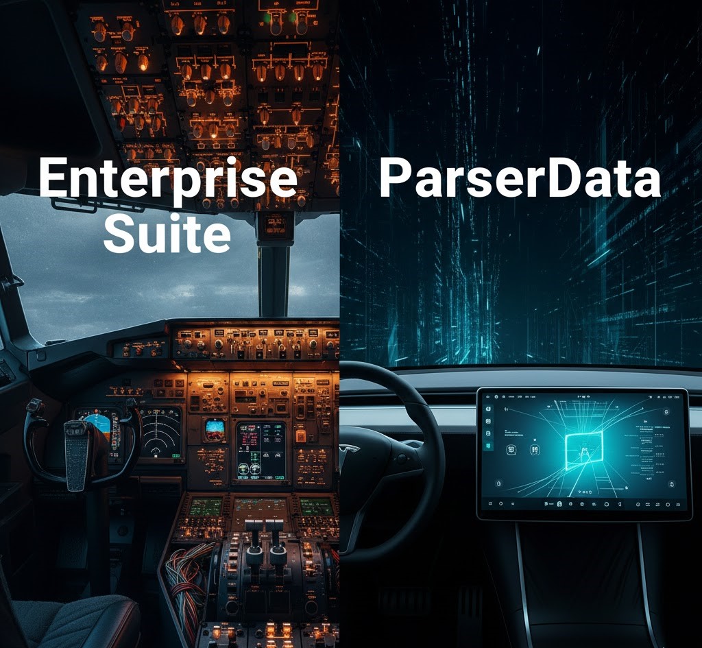 Visual metaphor for Tipalti alternative for data extraction: choosing a precision tool over a clumsy multifunction suite