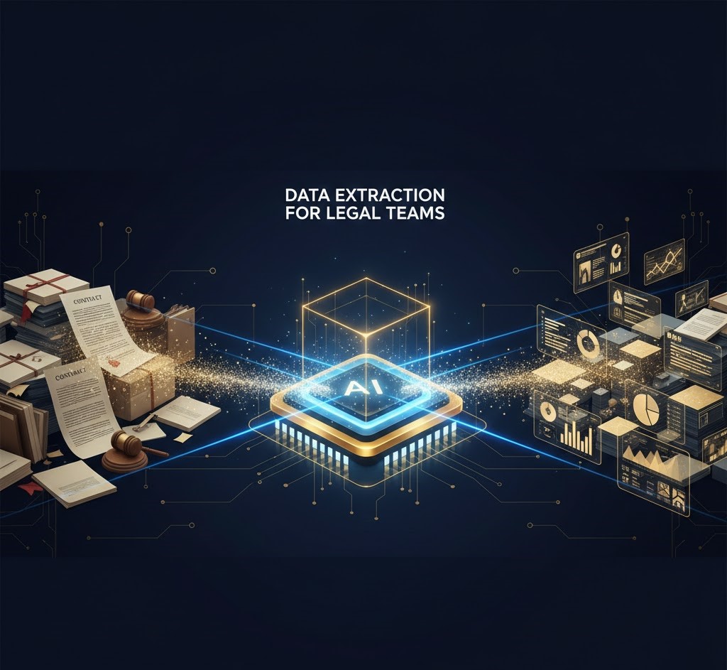 Concept illustration of data extraction for legal teams analyzing complex contracts