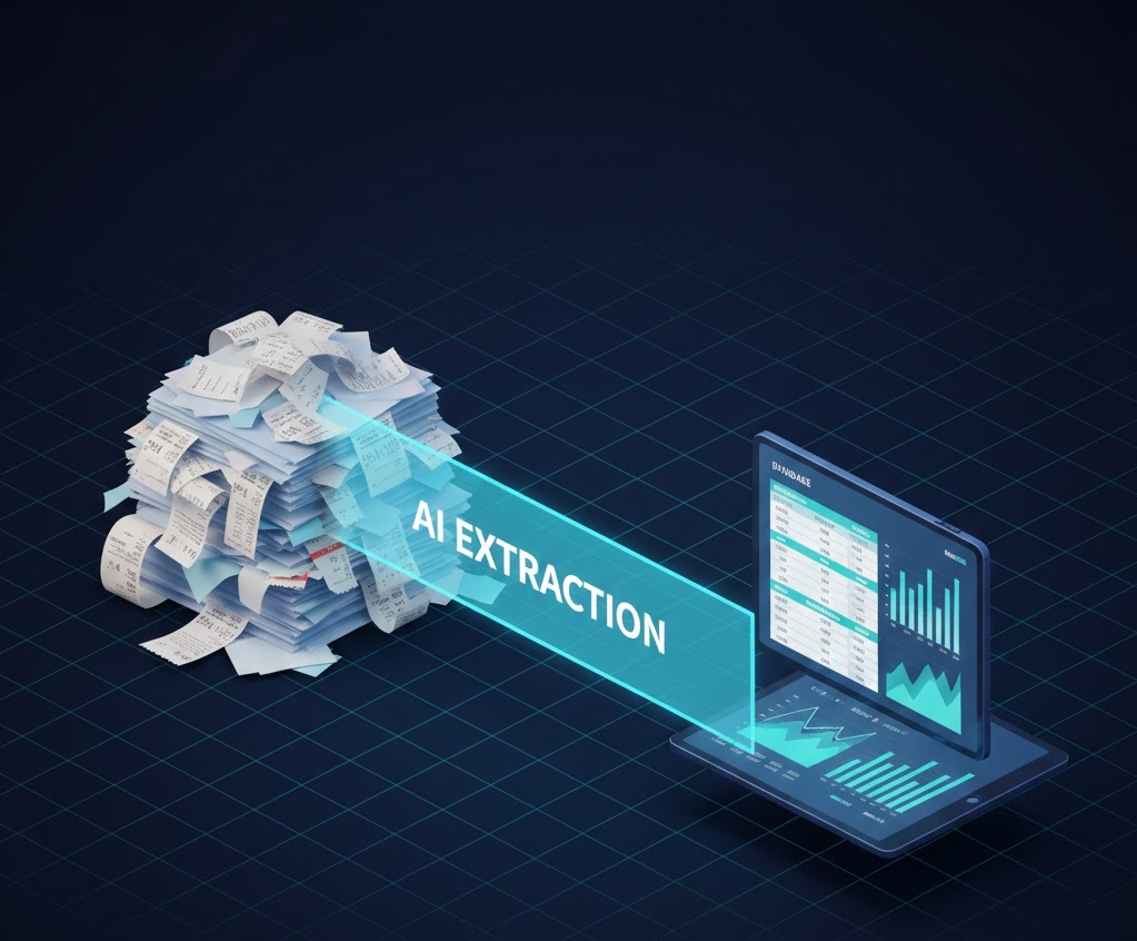 Diagram showing the automated workflow for financial types of business documents to automate like invoices and receipts