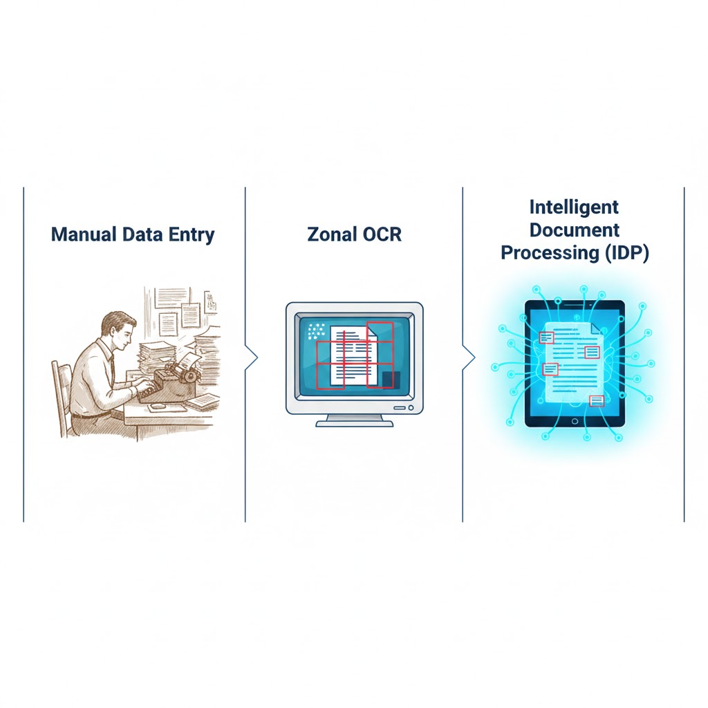 Diagram showing the evolution of methods for how to extract data from documents