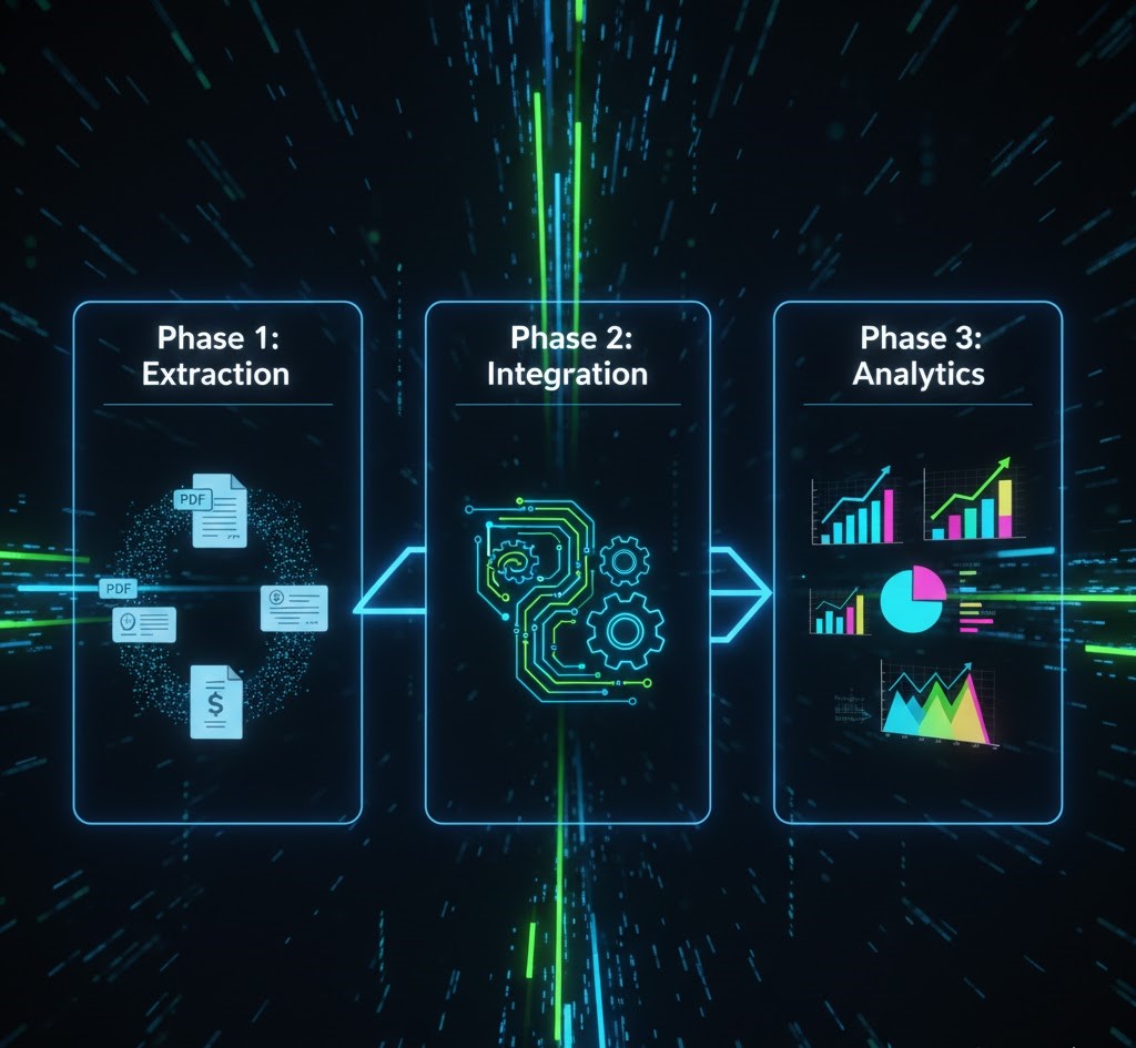 Flowchart illustrating the steps of extraction, integration, and analytics to explain why integrate data analytics