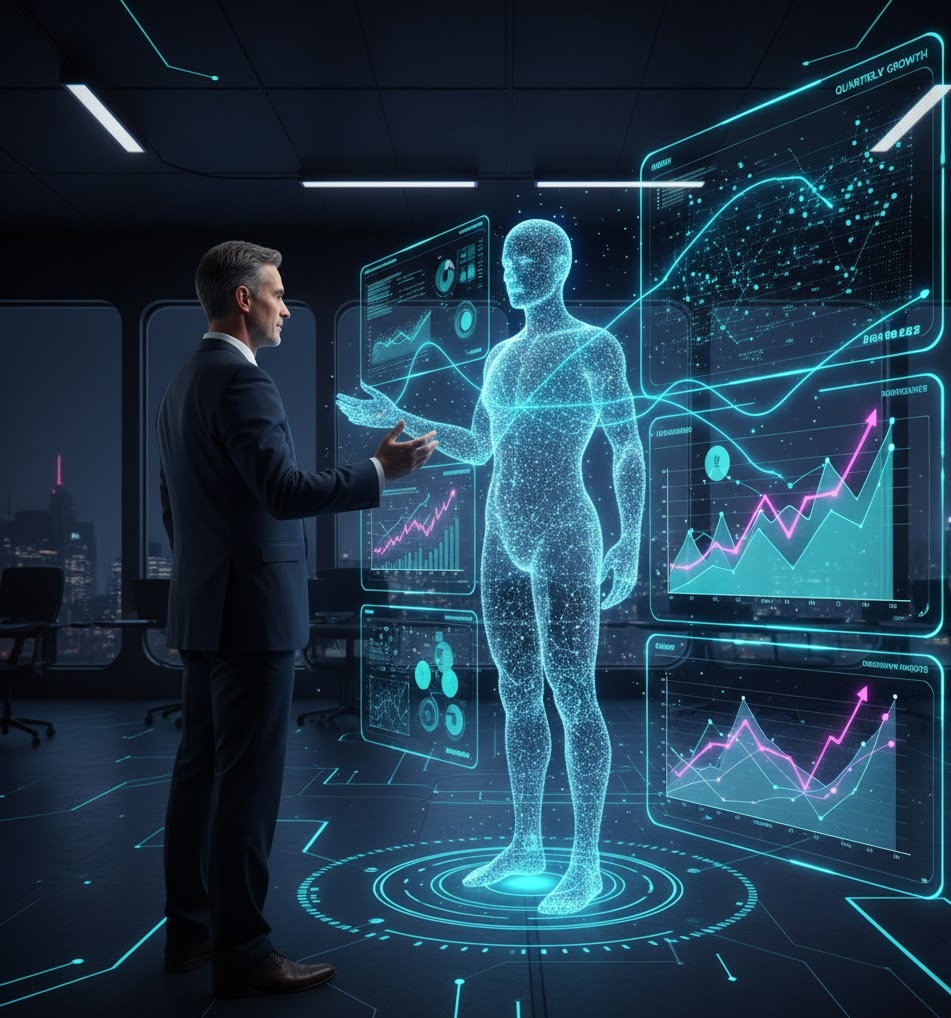 Futuristic interface demonstrating why integrate data analytics leads to predictive AI capabilities