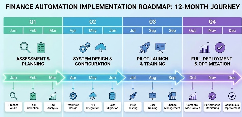 Image of Implementation roadmap timeline graphic for finance automation