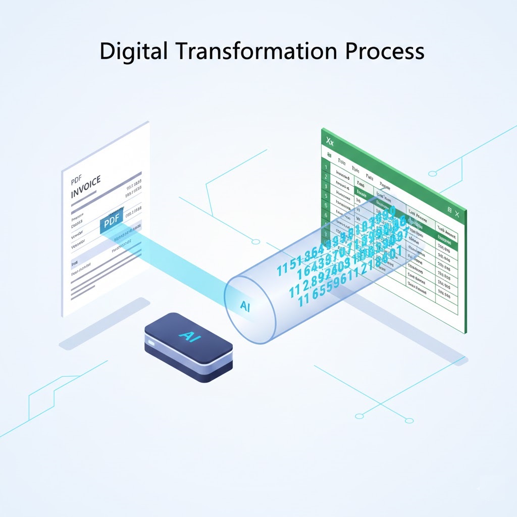 Process diagram showing how what is excel automation extracts data from PDFs directly into spreadsheets