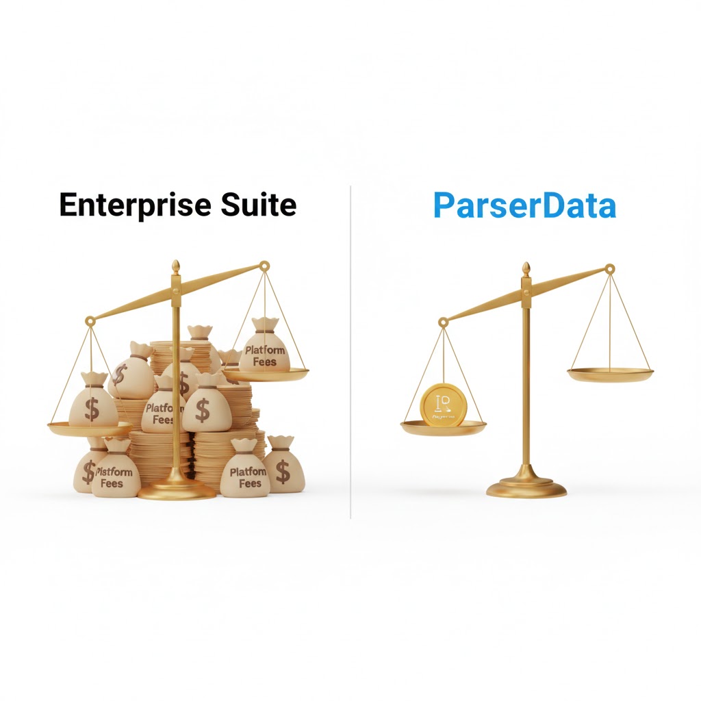 Visual cost comparison between enterprise platform fees and usage-based data extraction pricing