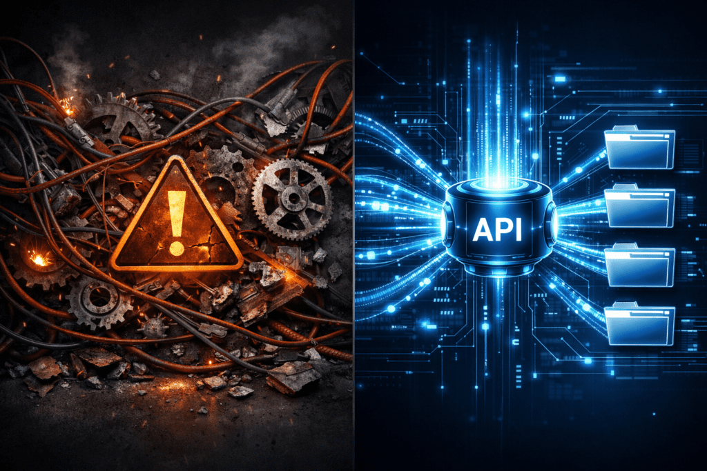 A visual comparison between legacy template OCR systems and modern API-first data extraction architectures